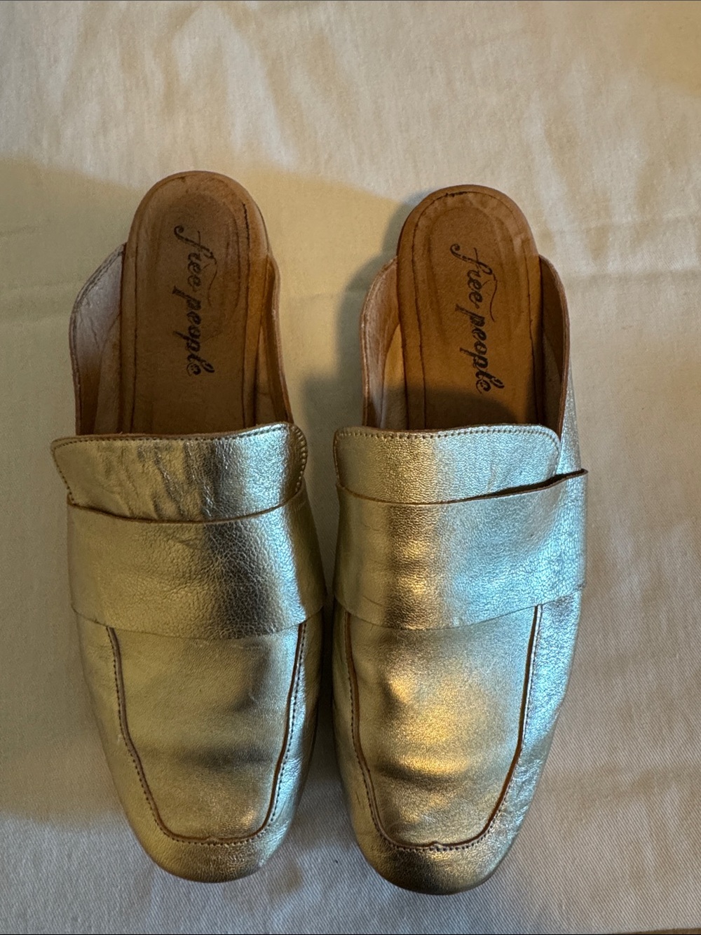 Free People gold metallic slip on loafers